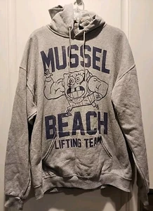 SpongeBob SquarePants Sweatshirt Hoodie Xlarge Gray Graphic Mussle Beach Muscle  - Picture 1 of 12