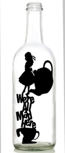 Vinyl Decal Sticker for Wine bottle ALICE IN WONDERLAND WERE ALL MAD HERE TEAPOT - Picture 1 of 2