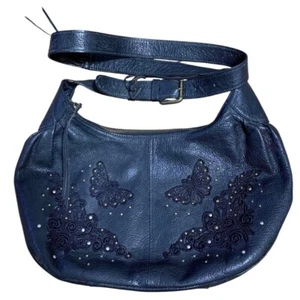 Bolso de Hombro ANNA SUI Negro Bordado Flor Mariposa Usado Japón - Imagen 1 de 5
