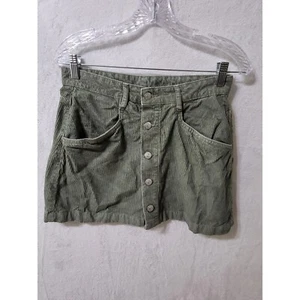 Free People Corduroy Mini Skirt Button Front Pockets Green Size 6 - Picture 1 of 10