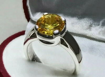 Round Cut 3.5 Carat Deep Yellow Citrine Sterling Silver 925 Handmade Women Ring - Image 1 of 4