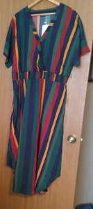 Bloomchic Size 22 24 Long Striped Dress Short Sleeve Elastic Waist Side Pockets - Picture 1 of 6