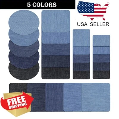 5 Colors DIY Iron on Denim Fabric Patches for Clothing Jeans Repair Kit - Image 1 of 4