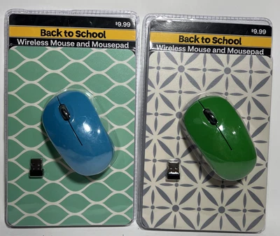 2 Wireless Mouse & Mousepad Sets 2.4 GHZ USB 2.0 26 Ft. Range BACK TO SCHOOL - Image 1 of 4