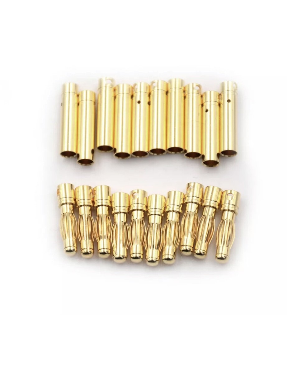 20 Pairs 3.5mm Gold Bullet Connectors - Banana Plugs For RC Battery, ESC, Motor Wiring (Male & Female)