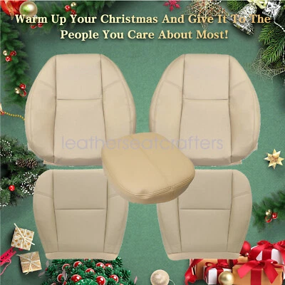 Front Bottom & Top Leather Seat Cover For 2009-2014 Cadillac Escalade ESV - Tan - Imagem 1 de 4