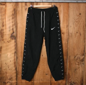 Vintage NIKE 'Swoosh' Black Nylon Mesh Lined Side Taped Track Pants Men's Sz. L - Picture 1 of 9