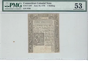 Connecticut colonial note June 19, 1776 1 Shilling CT 207 PMG 53 - Picture 1 of 2