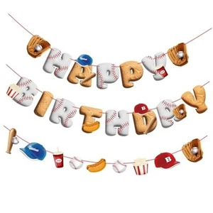 Pre-Strung Baseball Birthday Decorations, Baseball Happy Birthday Banners, - Picture 1 of 7