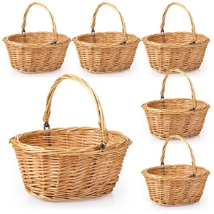 6 Stück kleiner Picknickkorb aus Weidengeflecht mit Henkel Blumenmädchen Körbe Oval Weide... - Bild 1 von 7