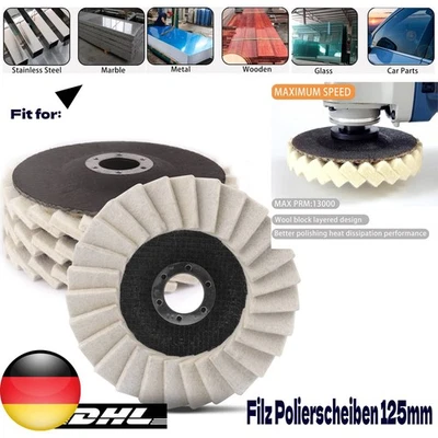 4x 125mm Polierscheibe, Filz Polierfächerscheibe für Winkelschleifer Schleifen - Bild 1 von 4