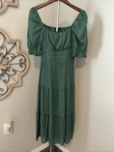 Trixxi Gauze Boho Peasant Prairie Tiered Dress Size S Green - Picture 1 of 10