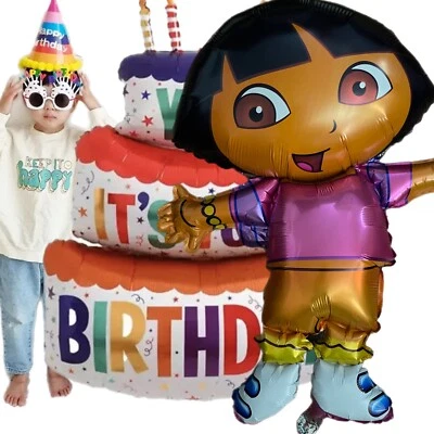 (2 Pcs ) Giant Dora Happy Birthday Cake Balloon Party Foil Balloon Dora Bouquet - Image 1 of 4