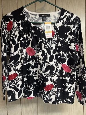Suéter cárdigan de lentejuelas Style & Co para damas manga 3/4 floral rosa negro nuevo con etiquetas Foto 1 de 4