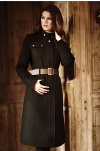 LIMITED EDITION BARBOUR WOMEN'S BELTED LONG FALCON COAT WINDBREAKER UK 10 BLACK - Picture 1 of 8