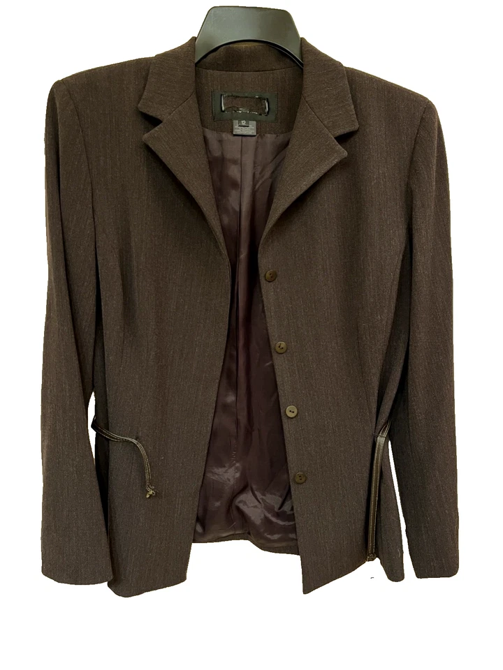 FINITY коричневый женщин BLAZER скрытый кнопка застежки с подкладкой подпоясанный сделано в США sz 12 - Изображение 1 из 4
