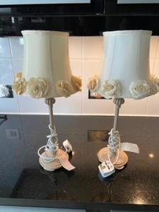 2x lamp bedise table shabby chic ivory girls flower home light lighting for room - Picture 1 of 8