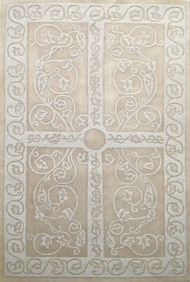 Handgetufteter Wollteppich 150x240 Creme  Design mit Rand Wohnzimmer SH204 - Bild 1 von 4
