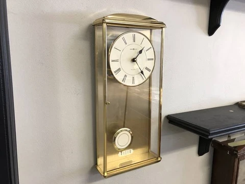 BEAUTIFUL VTG HOWARD MILLER GOLD CRYSTAL WALL REGULATOR QUARTZ PENDULUM CLOCK Cover