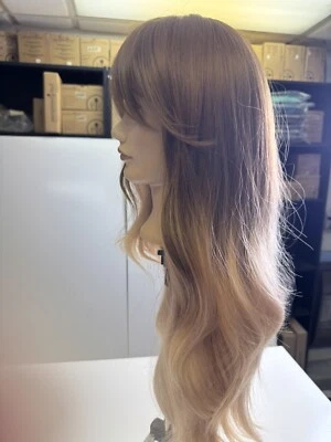 Peluca completa ondulada mezcla pelo largo rubia raíces oscuras hombre dúo mezcla flequillos en capas Foto 1 de 4