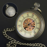 Luxury Mens Pocket Watch Mechanical Copper Retro Case Tourbillon 