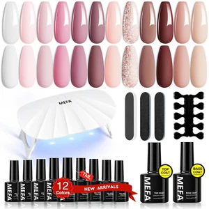 19 Pcs Gel Nail Polish Kit with U V Light, 12 Colors All Seasons Nude Milky Whit - Picture 1 of 12