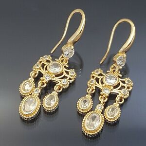 18K Gold Filled Stunning Italian Regal Diamond 18ct GF Dangle Earrings 45mm