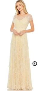 Maxi Vestido Mac Duggal 3D Floral Cuentas Ilusión Cuello Formal Amarillo 10 Nuevo con Etiquetas - Imagen 1 de 9
