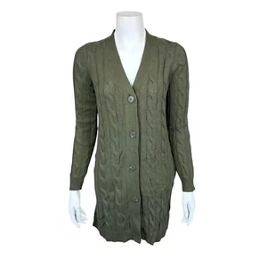 Lisa Rinna Collection Women's Cable Knit Cardigan Top Solid Green XX-Small Size - Picture 1 of 2