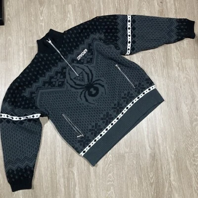 Spyder Sweater L 00s Y2k Knit Outdoors Mountain Spider Logo 1/4 Zip Crewneck - Image 1 of 4