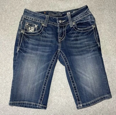 Pantalones Cortos de Jean Miss Me Bermudas Perlas Flores Bling Posh Estilo JP6158M Talla 26 Foto 1 de 4
