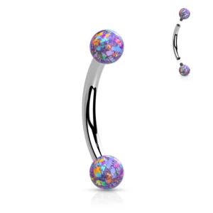 Simulated Opal Surgical Steel Curve Bar Eyebrow Ring Internal Threaded Piercing - Picture 1 of 13