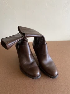 Born Brown Leather Zip Mid-Calf Heel Boots Size 6 M Buckle - Picture 1 of 7