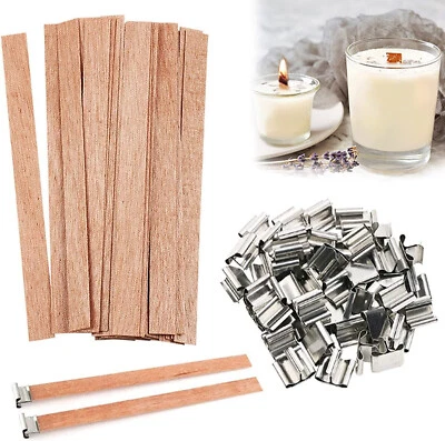 100PCS Wood Wicks for Making Candles Kit 5" Trimable Natural Wooden Candle Wick - Image 1 of 4