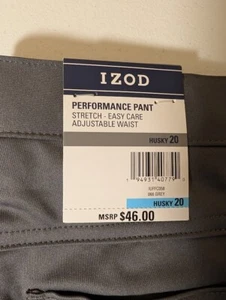 IZOD Performance Pants Grey Husky 20 Adjustable Waist Stretch Easy Care NWT - Picture 1 of 2