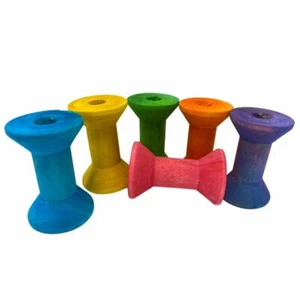 3708 Pk6 Large Colored Wood Bobbin Foot Talon Bird Toys Parrot Foot Craft Talon - Picture 1 of 4