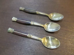 ESPRESSO SPOONS BRASS & TEAK WOOD DEMITASSE COFFEE TEA THAILAND SIAM SET OF 3 - Picture 1 of 3