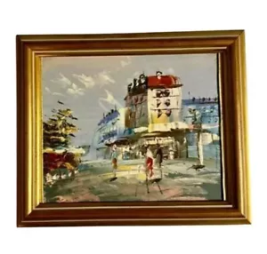 Dipinto olio su tela originale con cornice - scena di strada con figure e architetto - Foto 1 di 6