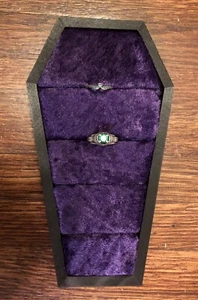 New Vintage Inspired Coffin Multiple Rings Jewelry Box Wood Victorian Gothic - Picture 1 of 4