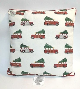 Christmas Throw Pillow Retro Car with Tree Square Cushion 18 Inches - Picture 1 of 2