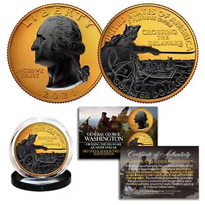 2021 WASHINGTON CROSSING DELAWARE Quarter 2-seitig 24KT GOLD mit SCHWARZEM RUTHENIUM - Bild 1 von 1