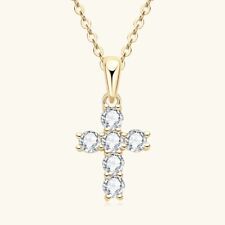 1ct Cross Necklace Yellow Gold VVS1/D/Excellent Lab-Created Diamond Test Pass