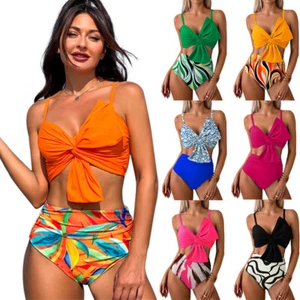 Women's Two Piece Swimwear High Waist Swimsuit Beachwear Push Up Padded Bikini - Picture 1 of 35