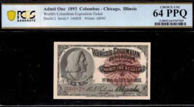 1893 Exposition Ticket - World Fair Columbus - Chicago, Illinois PCGS 64PPQ - Image 1 of 2