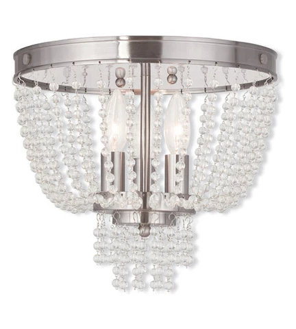 Livex 51864-91 Valentina 3 Light Flush Mount In Brushed Nickel Cover