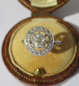 Splendide bague ancien Art Déco centrée diamant 0,50ct or 18 carats et platine