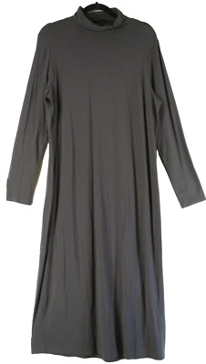 全新 Eileen Fisher 精美球衣 磨砂领连衣裙 浓缩咖啡 尺寸 L #D7521 — 第 1/4 张图片