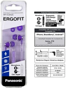Panasonic ErgoFit Earbud Headphones Microphone Earphones RP-TCM125 Purple - Picture 1 of 5