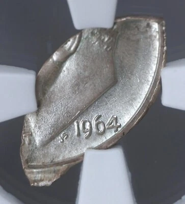 1964 10c Struck On Scrap 0.4 Gram Silver Dime Fragment Rare Mint Error NGC MS66 - Image 1 of 4