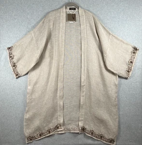 Eskandar Jacket Womens 0 100% Linen Open Lagenlook Beige With Sequin Trim NWT - Picture 1 of 18